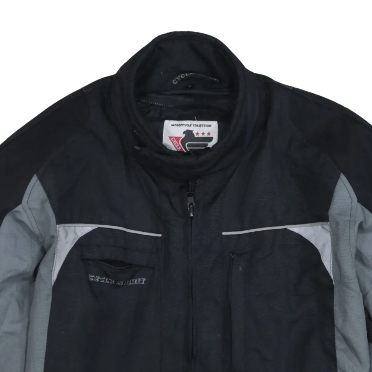 Retro Black Grey Motorcycle Jacket Men's Large Reflective Panels Zip Pockets Windbreaker Outerwear sold by Vintage Club product image thumbnail 3