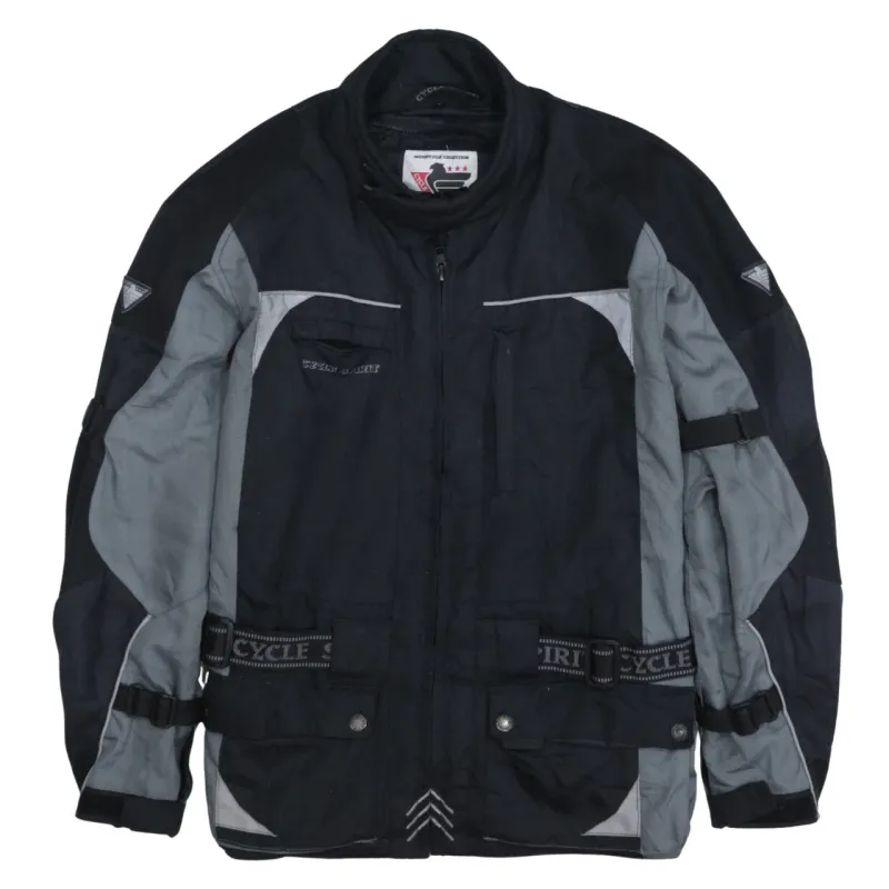 Retro Black Grey Motorcycle Jacket Men's Large Reflective Panels Zip Pockets Windbreaker Outerwear sold by Vintage Club