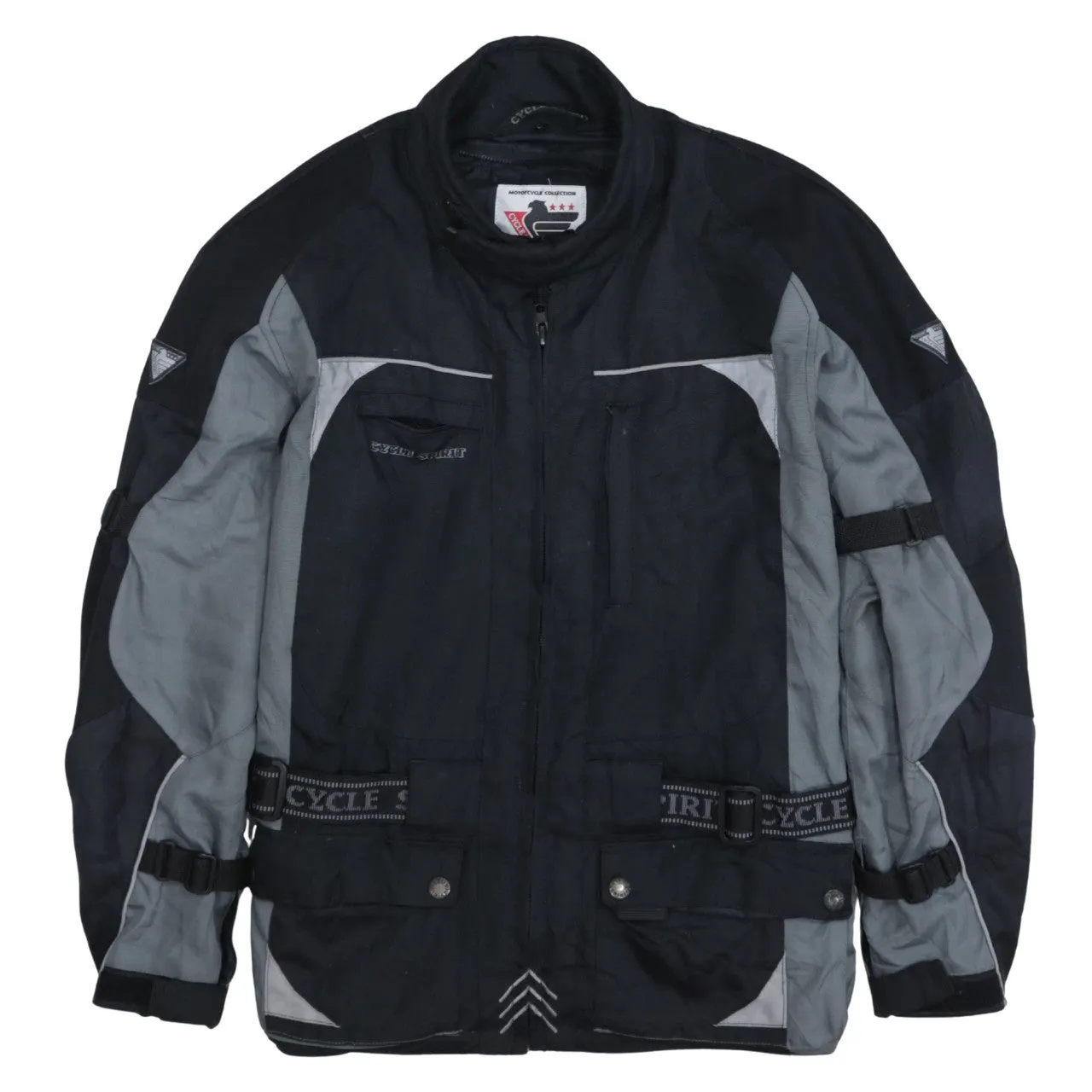 Retro Black Grey Motorcycle Jacket Men's Large Reflective Panels Zip Pockets Windbreaker Outerwear sold by Vintage Club