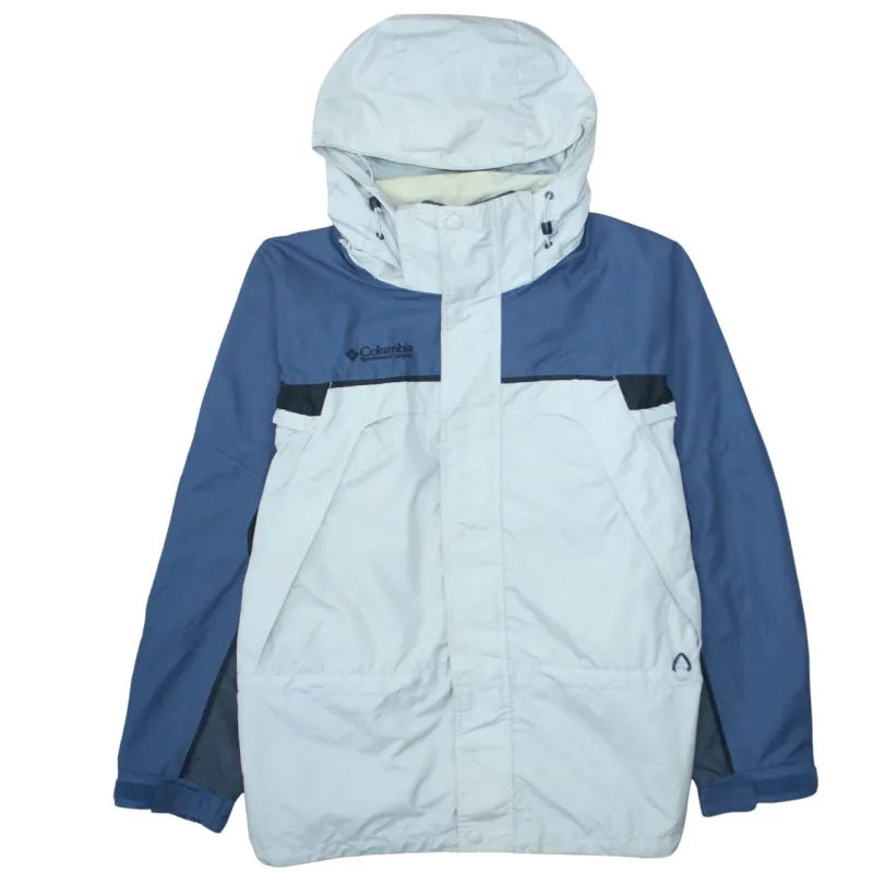 Columbia Light Blue Hooded Jacket Men's Medium Embroidered Logo Zip Pockets Windbreaker sold by Vintage Club