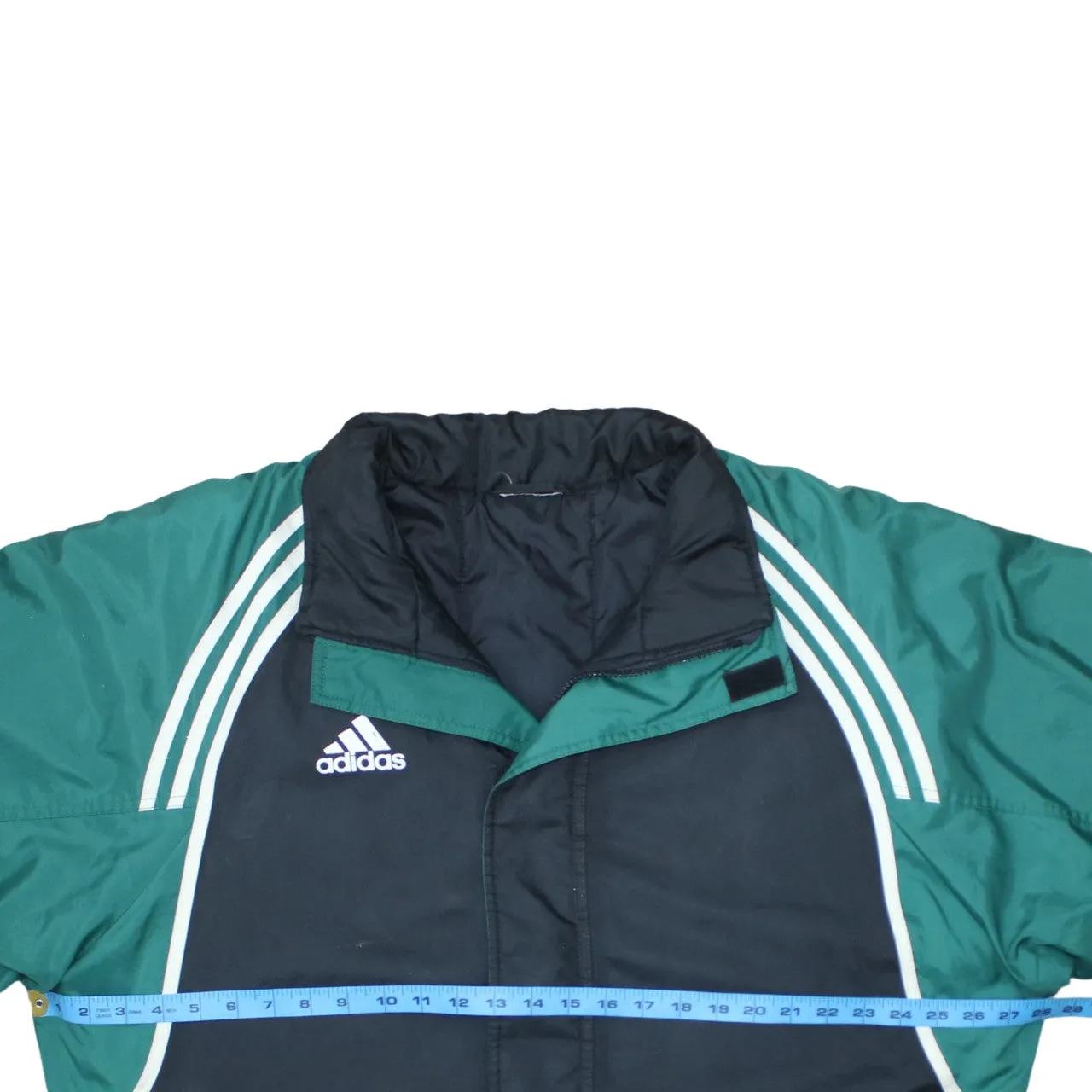 Adidas Black Green Jacket Men's XXLarge Three Stripe Sleeves Embroidered Logo Windbreaker Outerwear sold by Vintage Club product image thumbnail 5