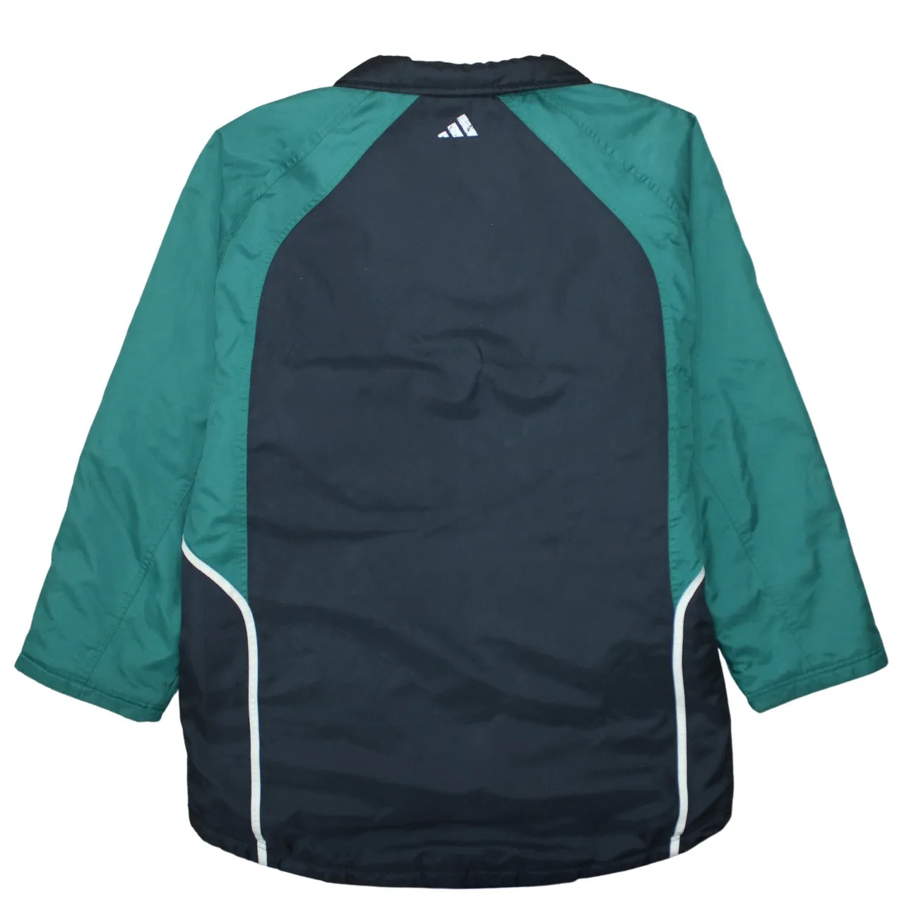 Adidas Black Green Jacket Men's XXLarge Three Stripe Sleeves Embroidered Logo Windbreaker Outerwear sold by Vintage Club product image thumbnail 2