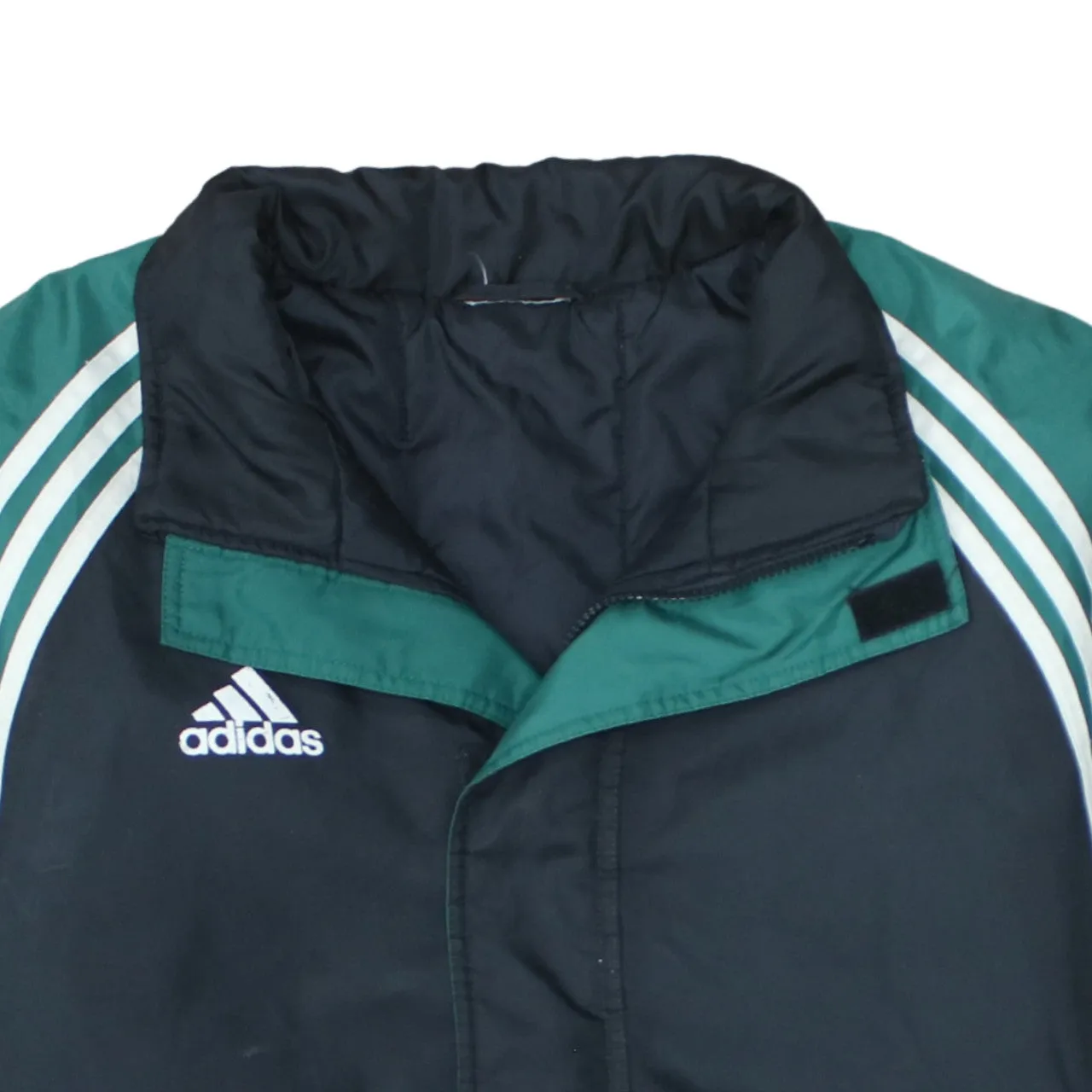 Adidas Black Green Jacket Men's XXLarge Three Stripe Sleeves Embroidered Logo Windbreaker Outerwear sold by Vintage Club product image thumbnail 3