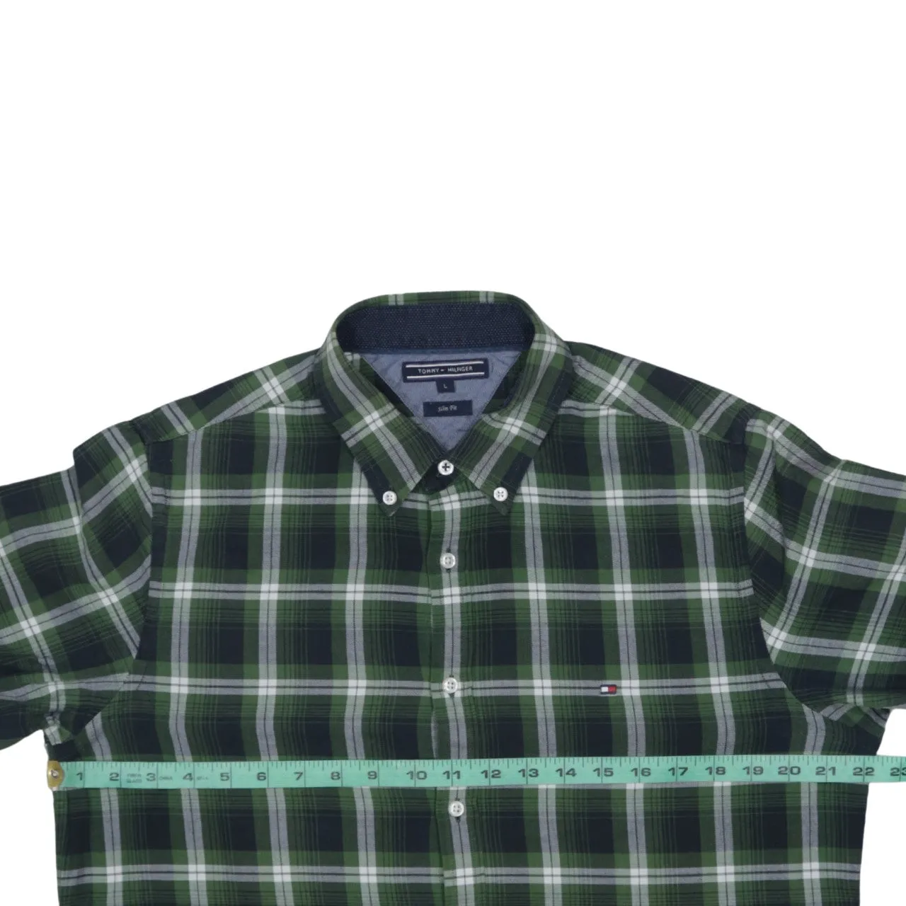 Tommy Hilfiger Green Check Shirt Men's Large Button Down Collar Embroidered Flag Casual Top sold by Vintage Club product image thumbnail 5