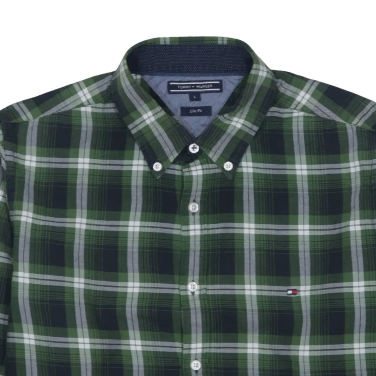 Tommy Hilfiger Green Check Shirt Men's Large Button Down Collar Embroidered Flag Casual Top sold by Vintage Club product image thumbnail 3