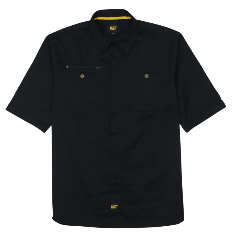 Cat Black Work Shirt Men’s Large Short Sleeve Button Front Chest Pockets Casual Top sold by Vintage Club