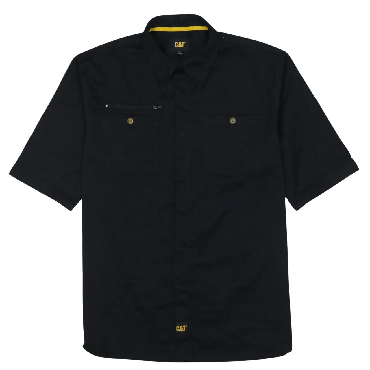 Cat Black Work Shirt Men’s Large Short Sleeve Button Front Chest Pockets Casual Top sold by Vintage Club