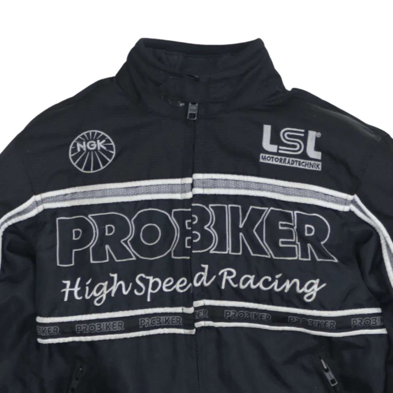 Probiker Black Racing Jacket Men's XSmall Embroidered Logos Zip Pockets Biker Outerwear sold by Vintage Club product image thumbnail 3