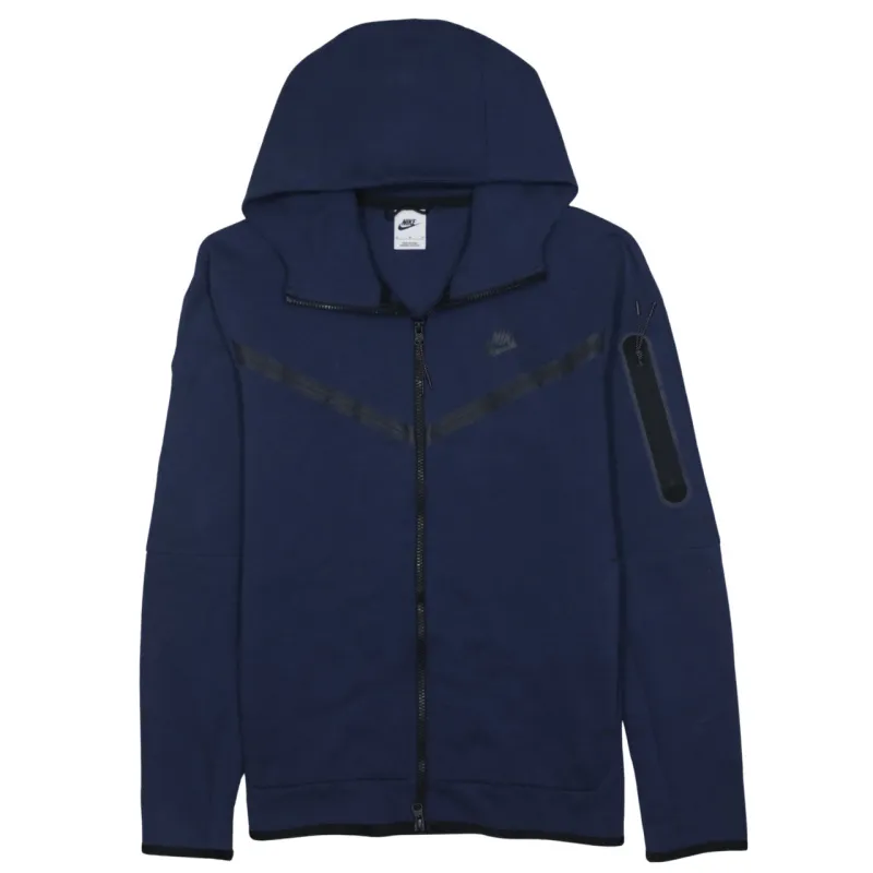 Nike Navy Blue Full Zip Hoodie Women’s Medium Arm Zip Pocket Printed Logo Sweatshirt sold by Vintage Club