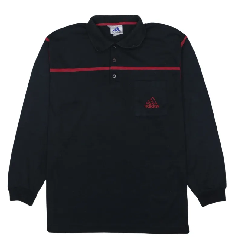 Adidas Black Long Sleeve Polo Shirt Women’s XLarge Red Trim Embroidered Chest Logo Top sold by Vintage Club