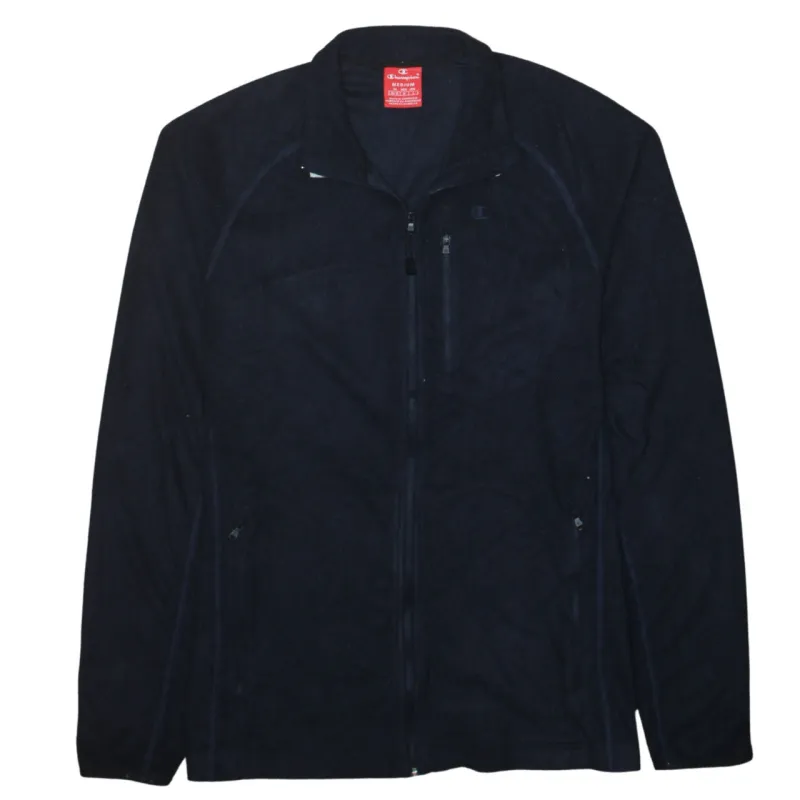 Champion Navy Fleece Jacket Women’s Medium Full Zip Chest Pocket Subtle Logo Outerwear sold by Vintage Club