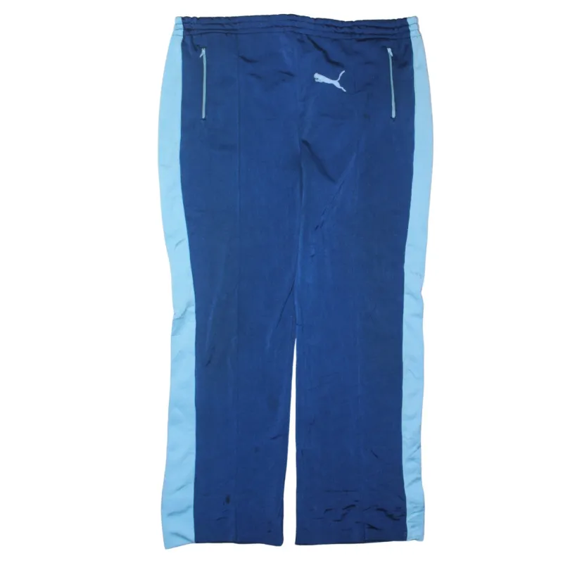 Puma Navy Blue Track Pants Men’s 38 Elastic Waist Zip Pockets Side Stripes Trousers sold by Vintage Club