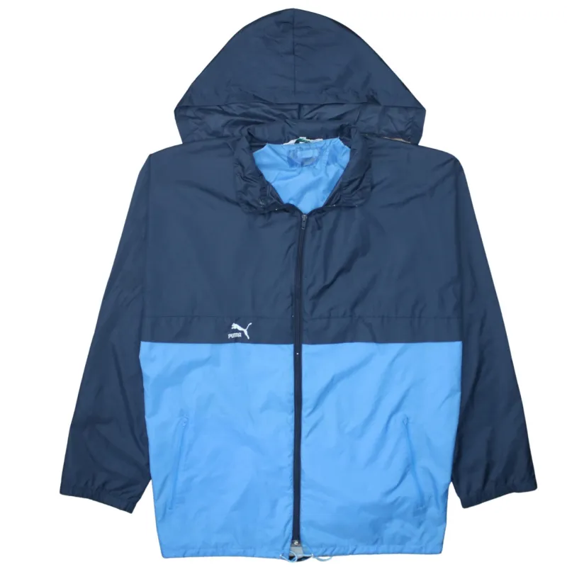 Puma Navy Blue Light Blue Hooded Jacket Men's XLarge Printed Logo Zip Windbreaker sold by Vintage Club