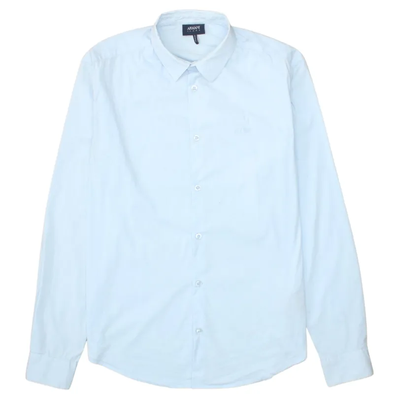 Armani Jeans Light Blue Shirt Women’s XLarge Embroidered Chest Logo Long Sleeve Casual Top sold by Vintage Club