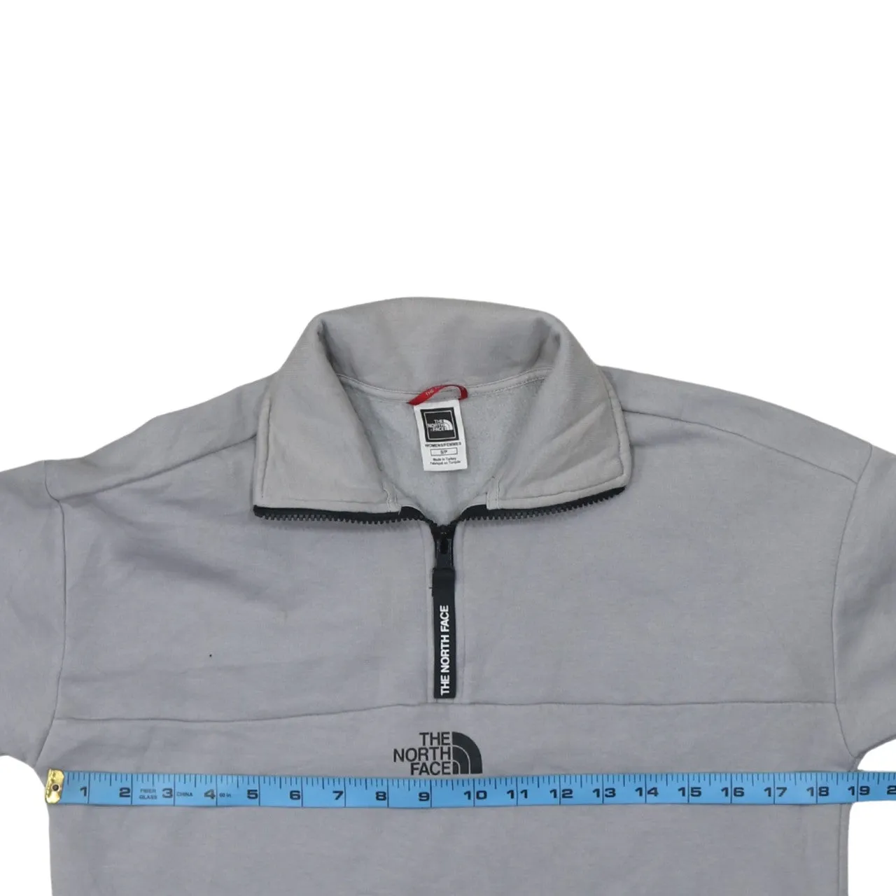 The North Face Light Grey Quarter Zip Sweatshirt Women's Small Embroidered Logo Contrast Sleeves Pullover sold by Vintage Club product image thumbnail 5