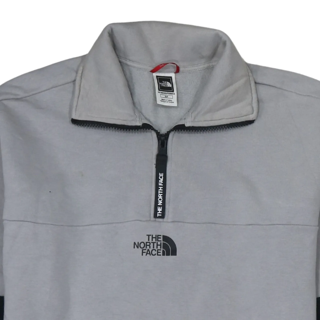 The North Face Light Grey Quarter Zip Sweatshirt Women's Small Embroidered Logo Contrast Sleeves Pullover sold by Vintage Club product image thumbnail 3