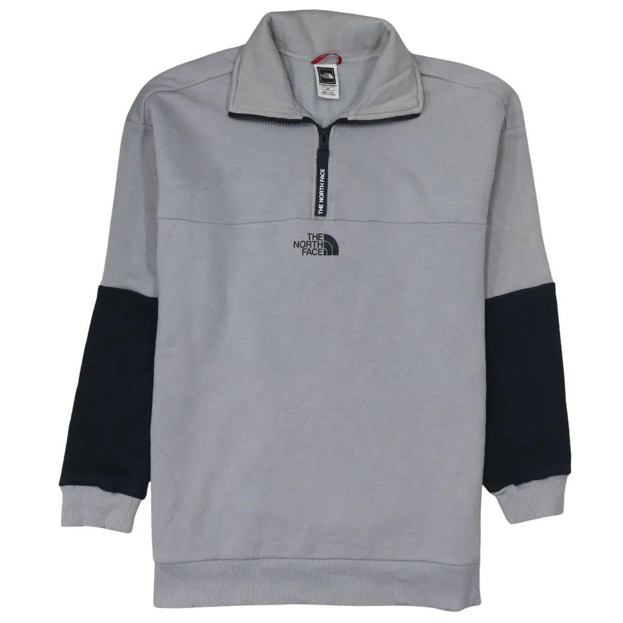 The North Face Light Grey Quarter Zip Sweatshirt Women's Small Embroidered Logo Contrast Sleeves Pullover sold by Vintage Club