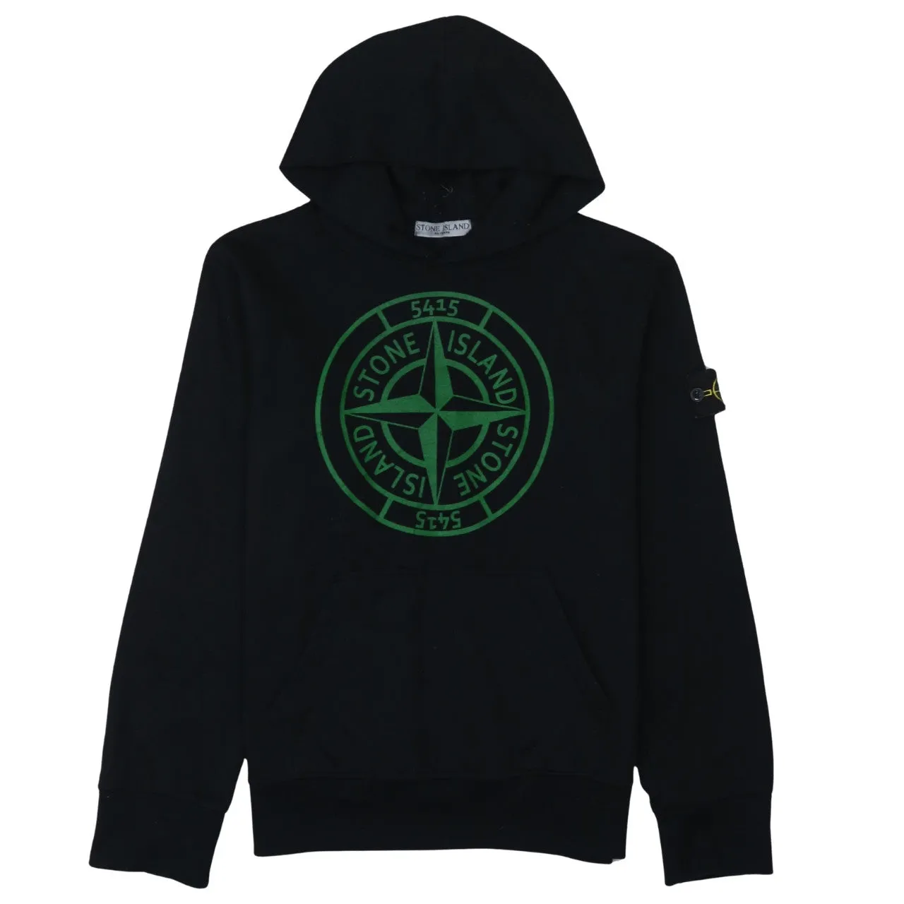 Stone Island Black Hoodie Women’s Large Green Compass Printed Logo Arm Badge Sweatshirt sold by Vintage Club
