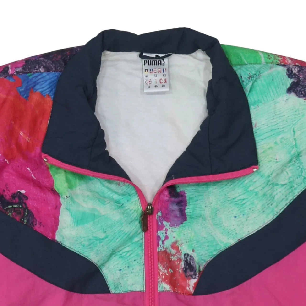 Puma Pink Colour Block Windbreaker Jacket Women's XLarge Zip Pockets Printed Logo Track Top sold by Vintage Club product image thumbnail 3
