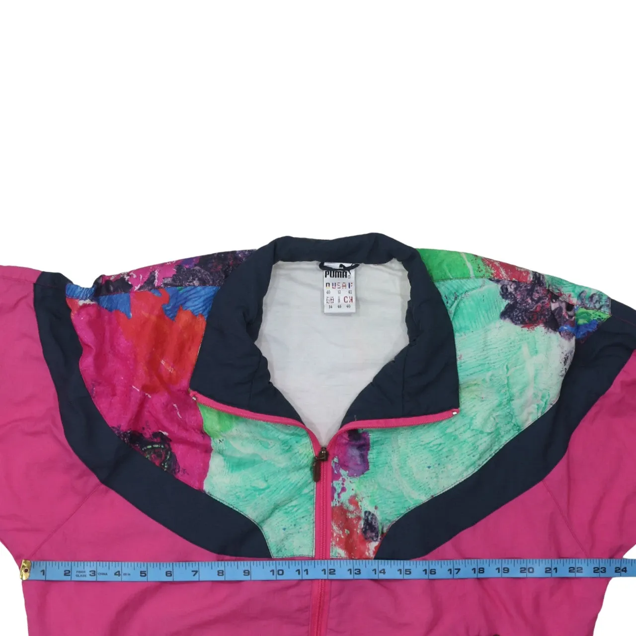 Puma Pink Colour Block Windbreaker Jacket Women's XLarge Zip Pockets Printed Logo Track Top sold by Vintage Club product image thumbnail 5