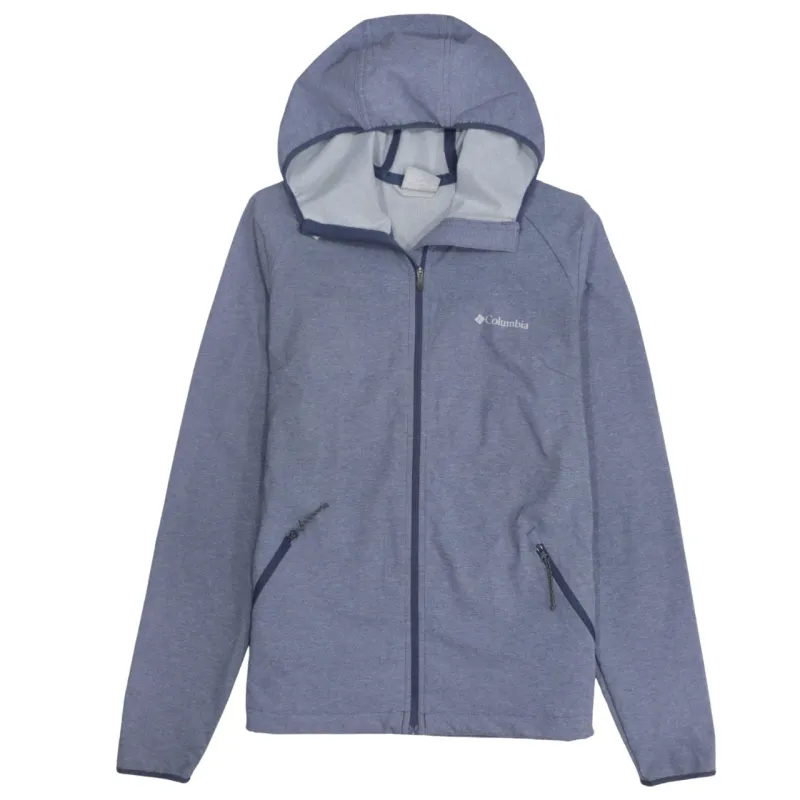 Columbia Blue Hooded Jacket Women’s Medium Full Zip Embroidered Logo Zip Pockets Windbreaker sold by Vintage Club