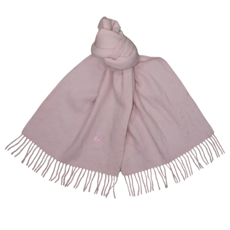 Burberry Light Pink Scarf Men’s One Size Embroidered Equestrian Logo Tassel Trim Shawl made by Burberry