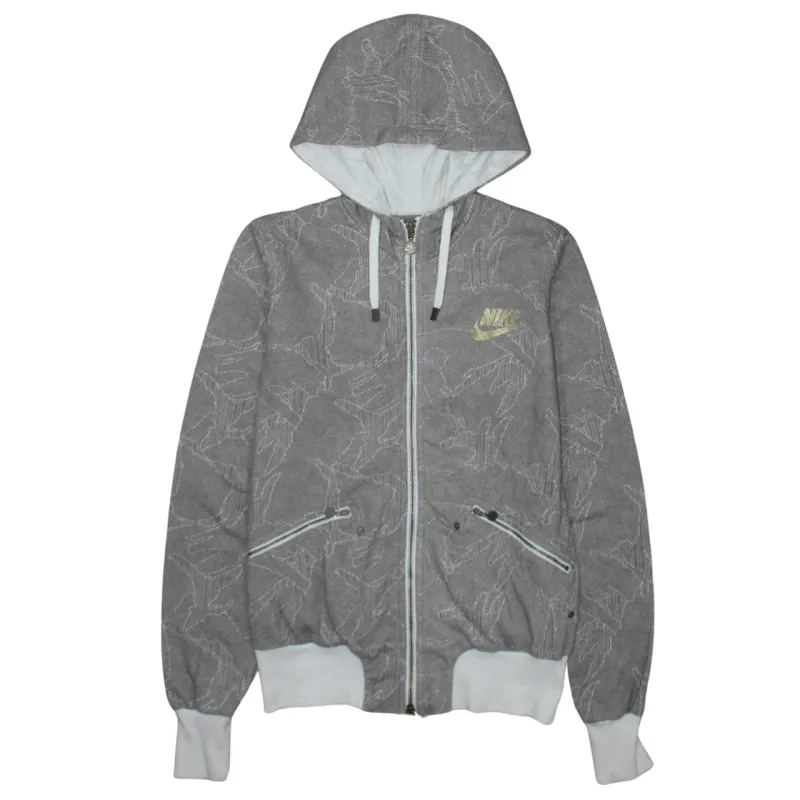 Nike Grey Full Zip Hoodie Women’s Small All Over Print Gold Embroidered Logo Sweatshirt made by Nike