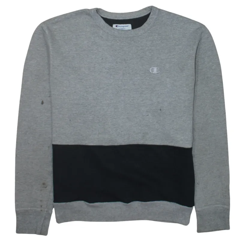 Champion Grey Black Sweatshirt Men's Medium Embroidered Logo Colour Block Crewneck Pullover sold by Vintage Club