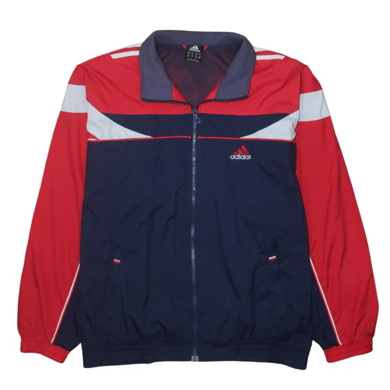 Adidas Navy Red Windbreaker Jacket Men's Medium Embroidered Logo Zip Pockets Track Top made by Adidas