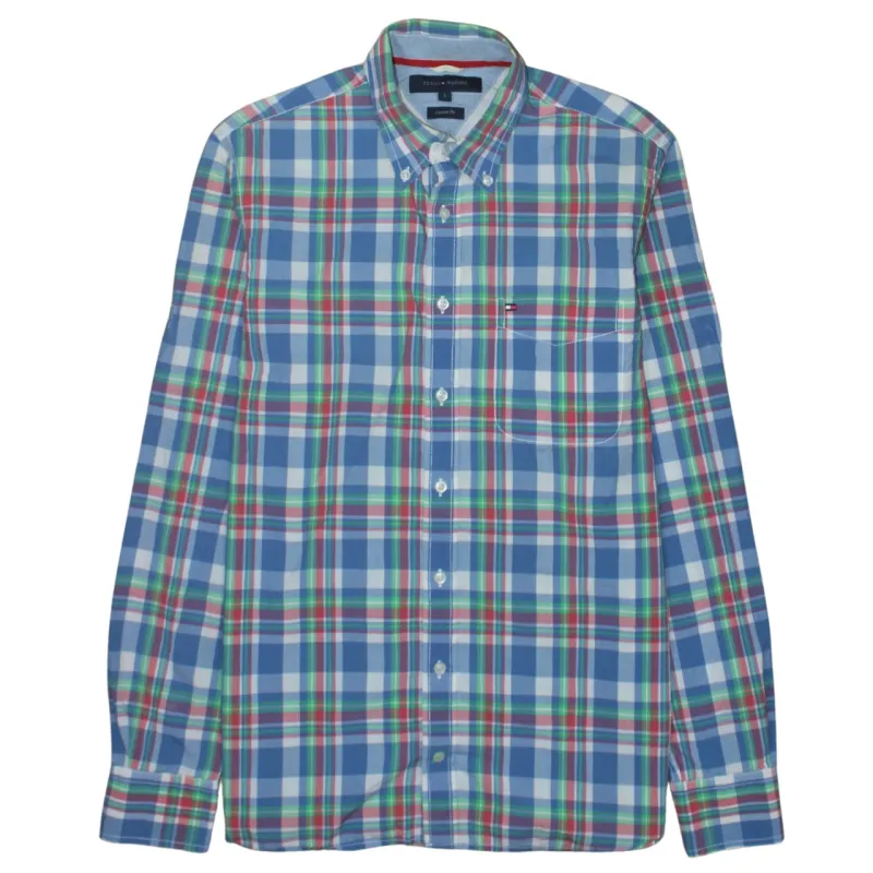 Tommy Hilfiger Blue Check Shirt Men's Small Button Down Collar Embroidered Logo Casual Top sold by Vintage Club