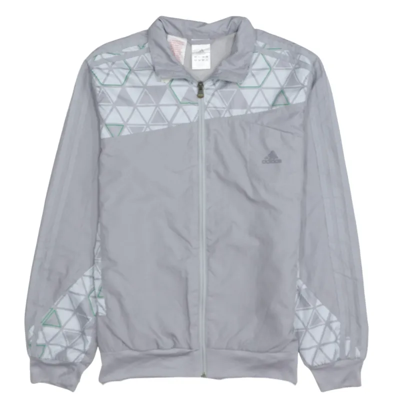 Adidas Light Grey Windbreaker Jacket Women's Large Full Zip Triangle Print Three Stripes Track Top sold by Vintage Club