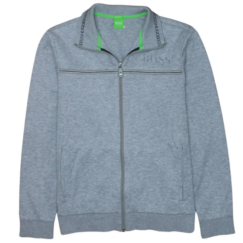 Hugo Boss Grey Zip Sweatshirt Men's Small Embroidered Chest Logo Funnel Neck Jacket sold by Vintage Club