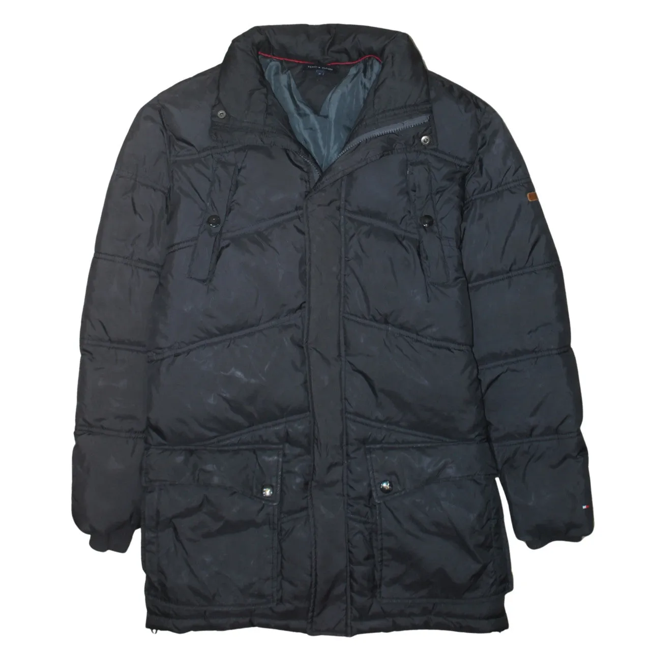 Tommy Hilfiger Black Puffer Jacket Men's Small Zip Pockets Quilted Winter Coat sold by Vintage Club