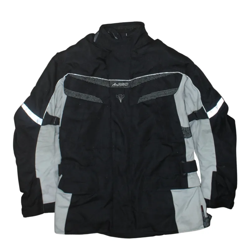 Retro Black Grey Jacket Women’s Large Reflective Panels Zip Pockets Adjustable Waist Outerwear sold by Vintage Club