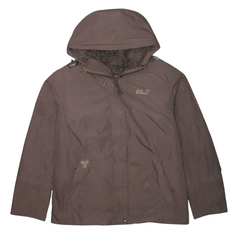 Jack Wolfskin Brown Hooded Jacket Women’s XLarge Fleece Lining Embroidered Logo Zip Coat sold by Vintage Club