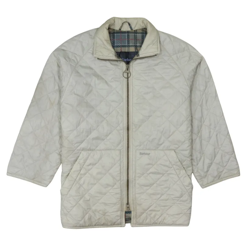 Barbour Cream Quilted Jacket Men's Medium Zip Front Patch Pockets Embroidered Logo Outerwear sold by Vintage Club