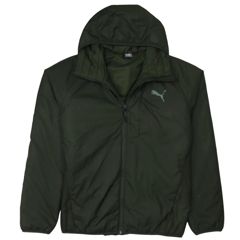 Puma Dark Green Hooded Jacket Men's Medium Zip Front Printed Logo Windbreaker Outerwear sold by Vintage Club