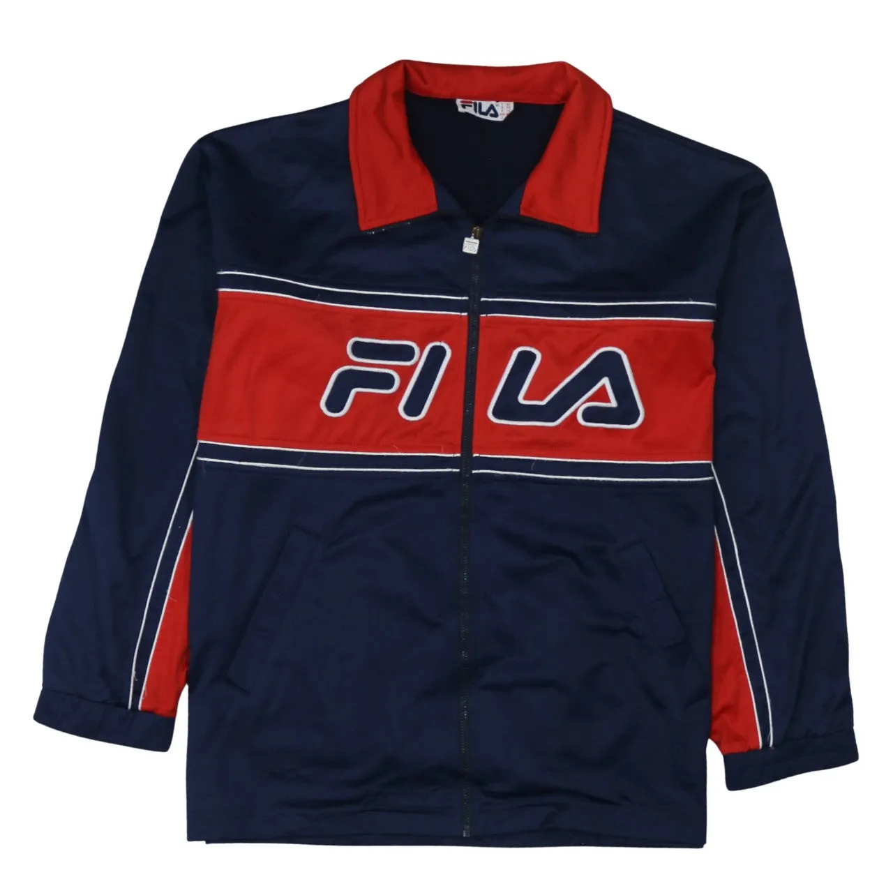 Fila Navy Red Jacket Men's Medium Big Logo Full Zip Pockets Track Top sold by Vintage Club