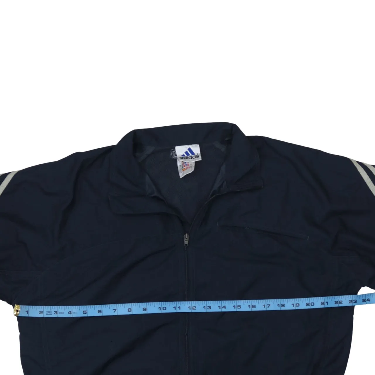 Adidas Navy Blue Windbreaker Jacket Women’s Large Three Stripe Sleeves Zip Track Top sold by Vintage Club product image thumbnail 5