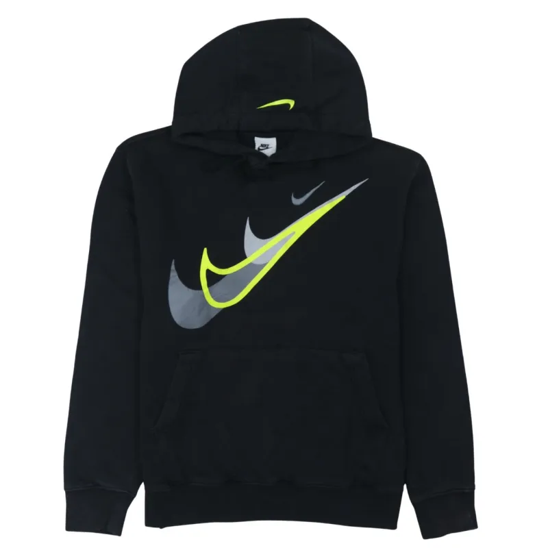 Nike Black Hoodie Men’s XSmall Printed Multi Swoosh Logo Front Pocket Pullover Sweatshirt sold by Vintage Club