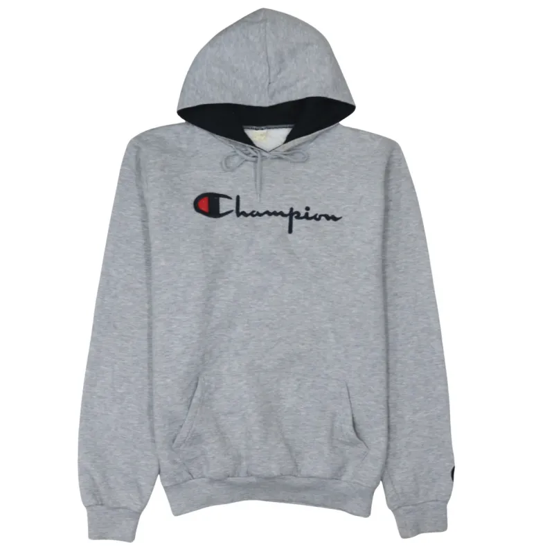 Champion Grey Hoodie Women’s XLarge Embroidered Script Logo Fleece Lined Pullover Sweatshirt sold by Vintage Club