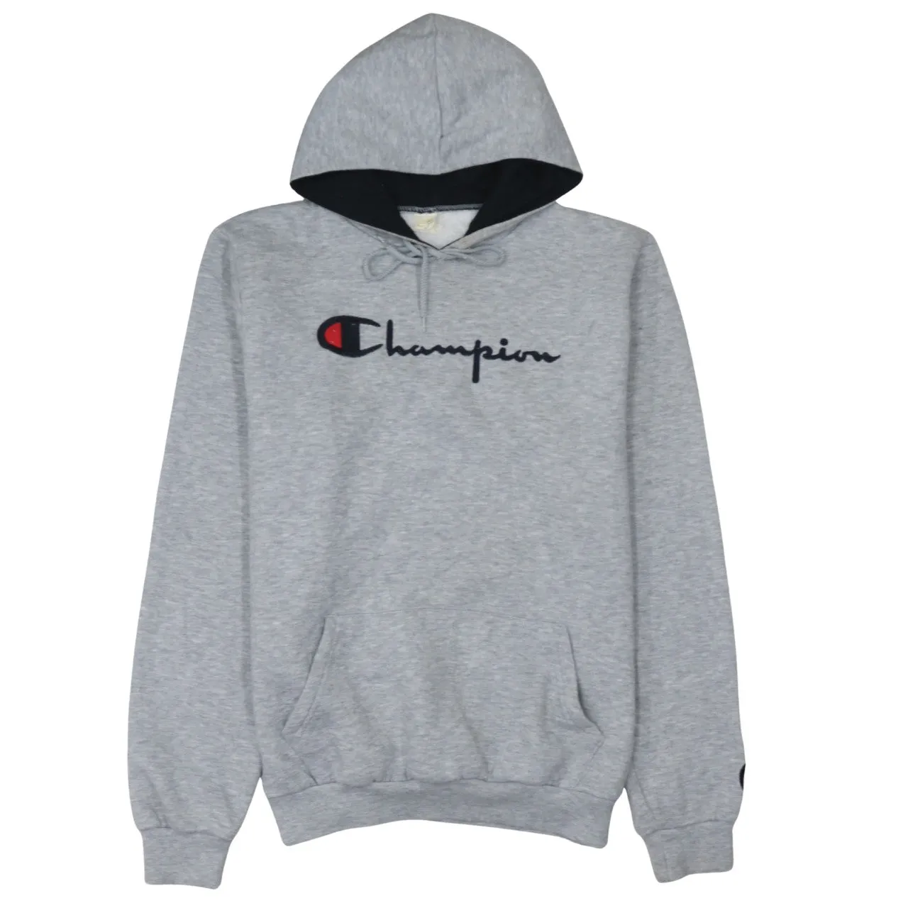 Champion Grey Hoodie Women’s XLarge Embroidered Script Logo Fleece Lined Pullover Sweatshirt sold by Vintage Club