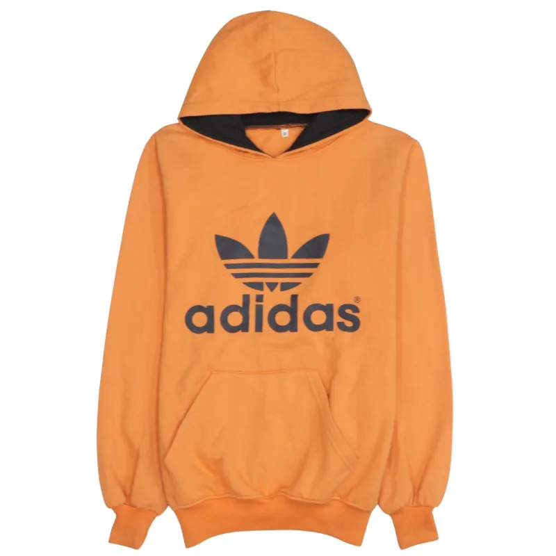 Adidas Orange Hoodie Women’s Medium Printed Trefoil Logo Front Pocket Pullover Sweatshirt made by Adidas