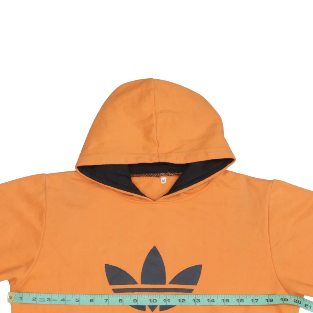 Adidas Orange Hoodie Women’s Medium Printed Trefoil Logo Front Pocket Pullover Sweatshirt sold by Vintage Club product image thumbnail 5