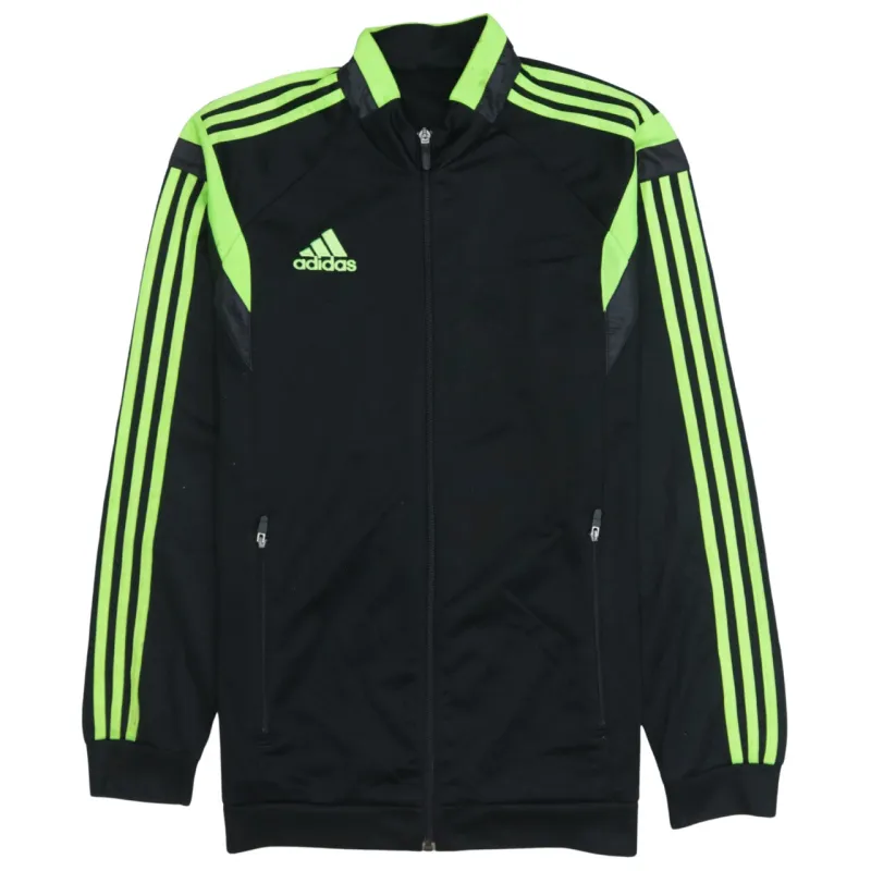Adidas Black Track Jacket Men's Medium Neon Three Stripe Sleeves Printed Logo Top sold by Vintage Club