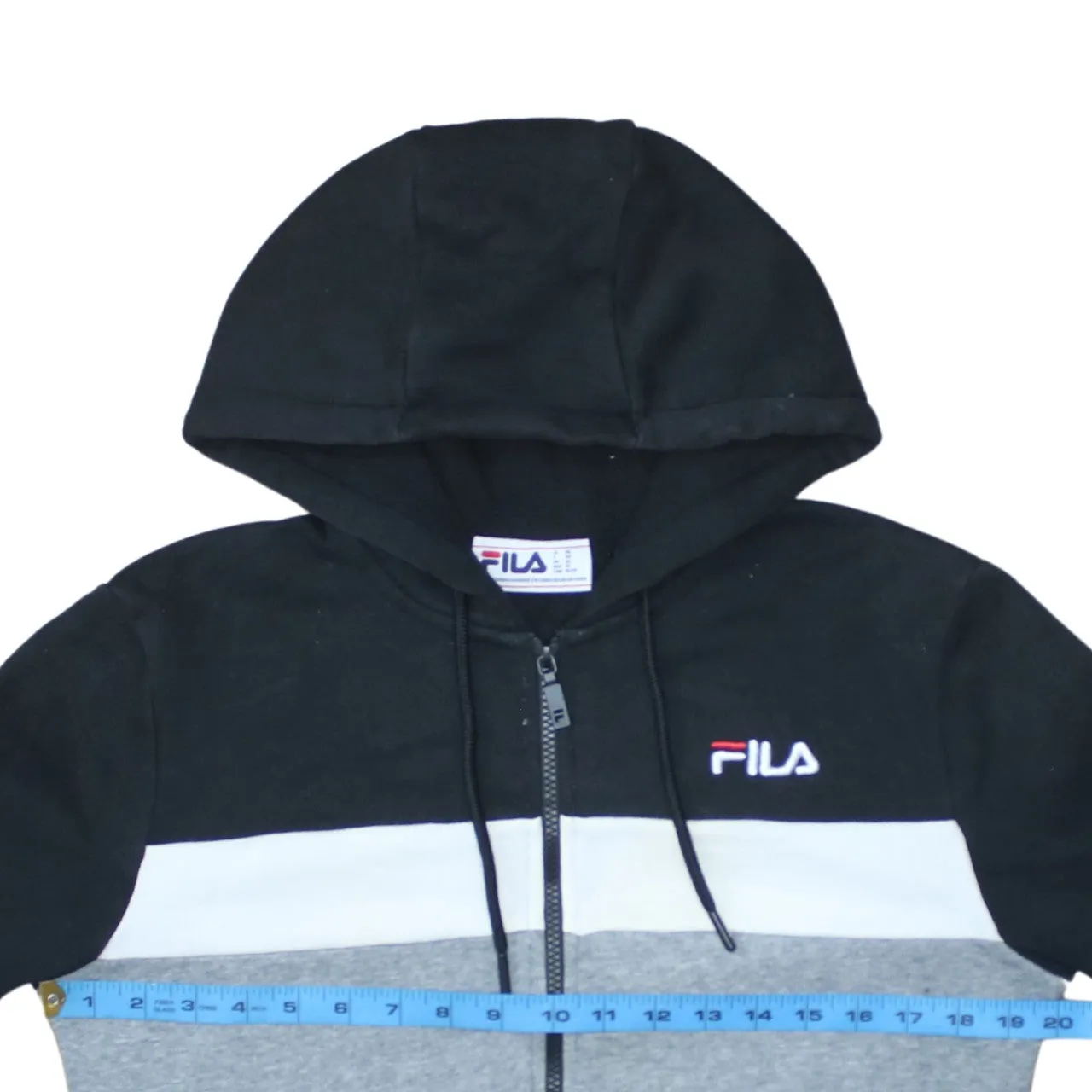 Fila Black Grey Full Zip Hoodie Men's XSmall Embroidered Logo Colour Block Sweatshirt sold by Vintage Club product image thumbnail 5