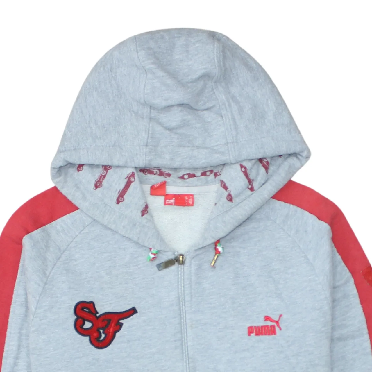 Puma Grey Full Zip Hoodie Women's Medium Embroidered Logos Red Sleeves Trim Sweatshirt sold by Vintage Club product image thumbnail 3