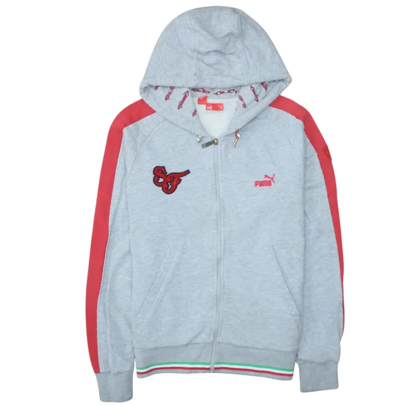 Puma Grey Full Zip Hoodie Women's Medium Embroidered Logos Red Sleeves Trim Sweatshirt sold by Vintage Club