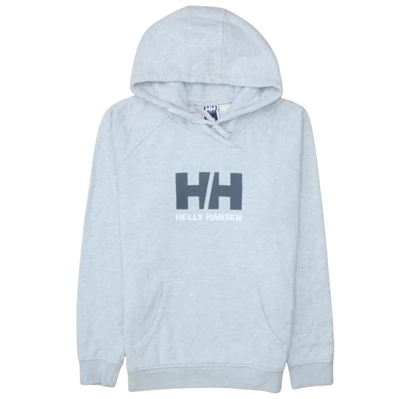 Helly Hansen Light Grey Hoodie Women's Large Printed Logo Front Pocket Pullover Sweatshirt made by Helly Hansen