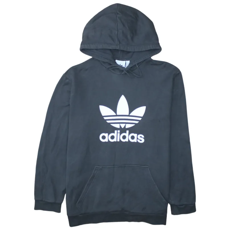 Adidas Black Hoodie Men's Large Trefoil Printed Logo Front Pocket Pullover Sweatshirt sold by Vintage Club